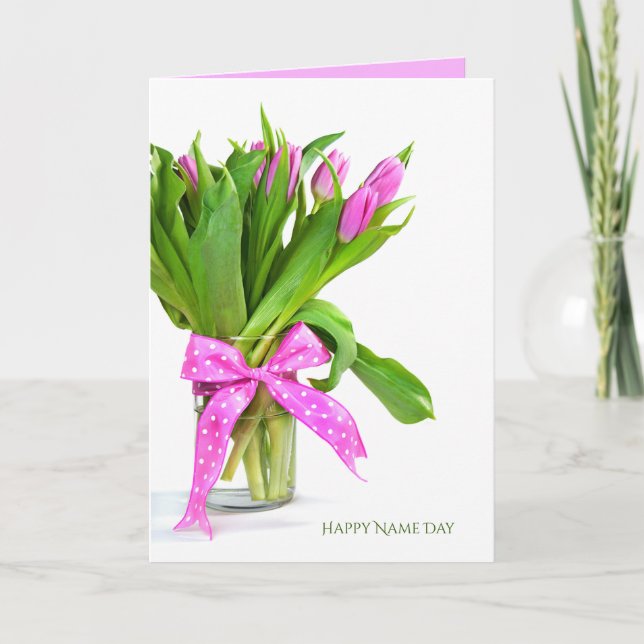Cartão Pink Tulip bouquet for Name Day (Frente)