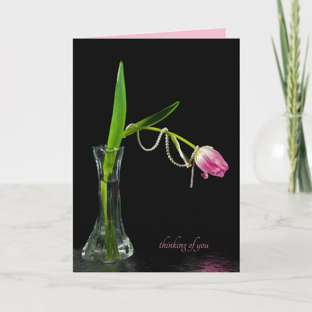 Cartão pink tulip with pearls in vase thinking of you (Frente)