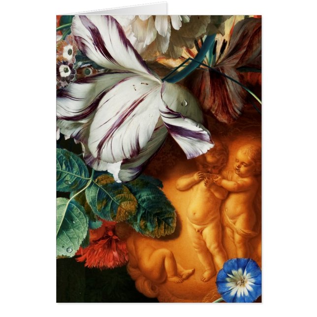 Cartão PINK TULIPS, CUPIDS, FLORES, Dia de os namorados (Frente)