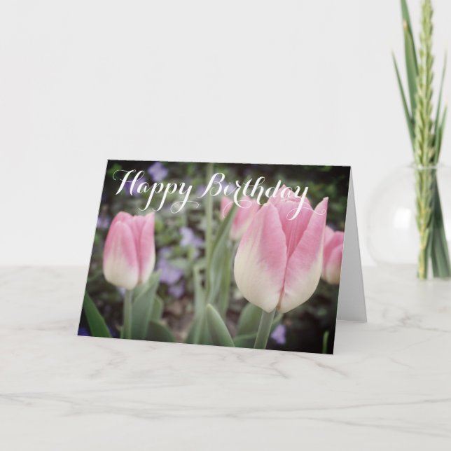 Cartão Pink Tulips in the Garden Birthday Card (Frente)