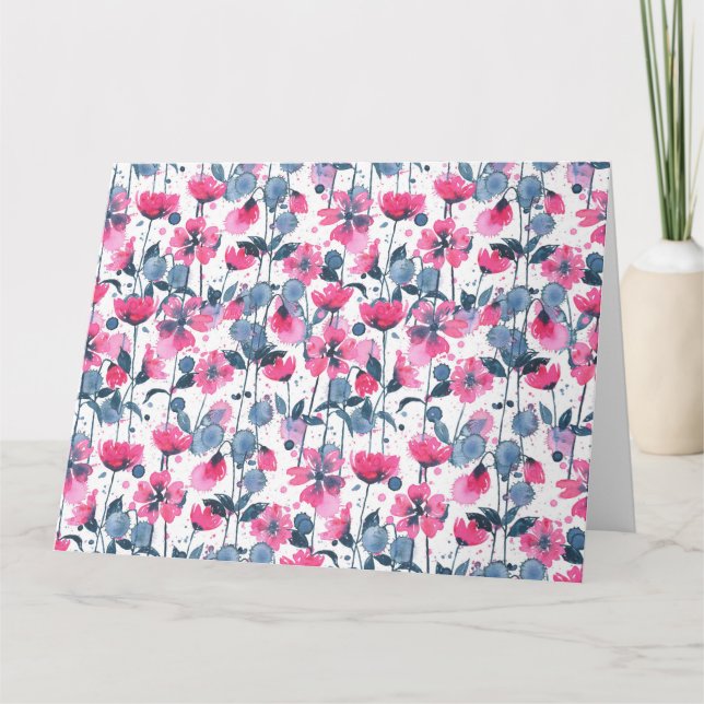 Cartão Pink Watercolor Daisies (Frente)