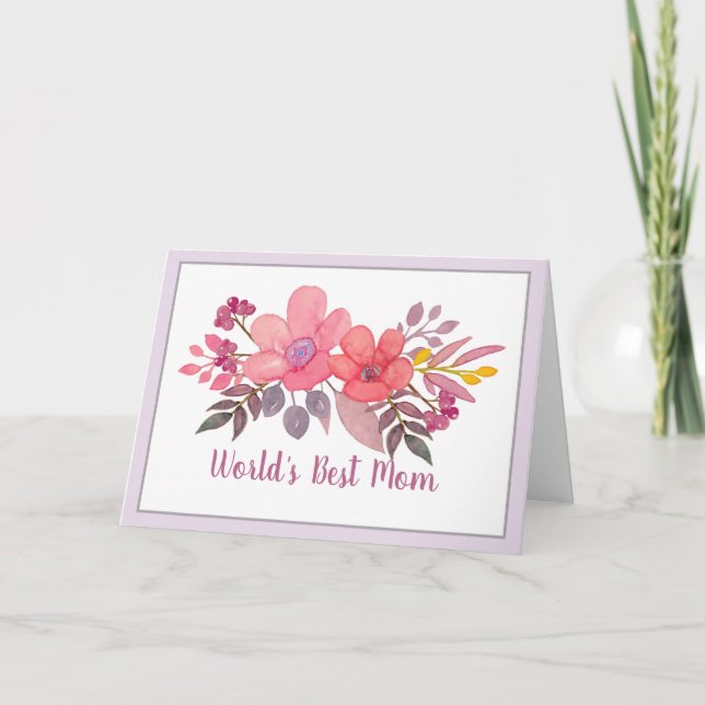 Cartão Pink Watercolor Floral Card (Frente)