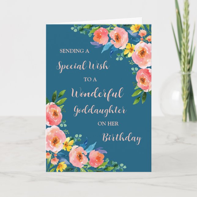 Cartão Pink Watercolor Flowers Godchild Birthday (Frente)