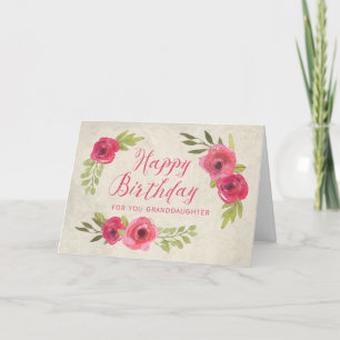 Cartão Pink Watercolor Roses Granddaughter Birthday Card