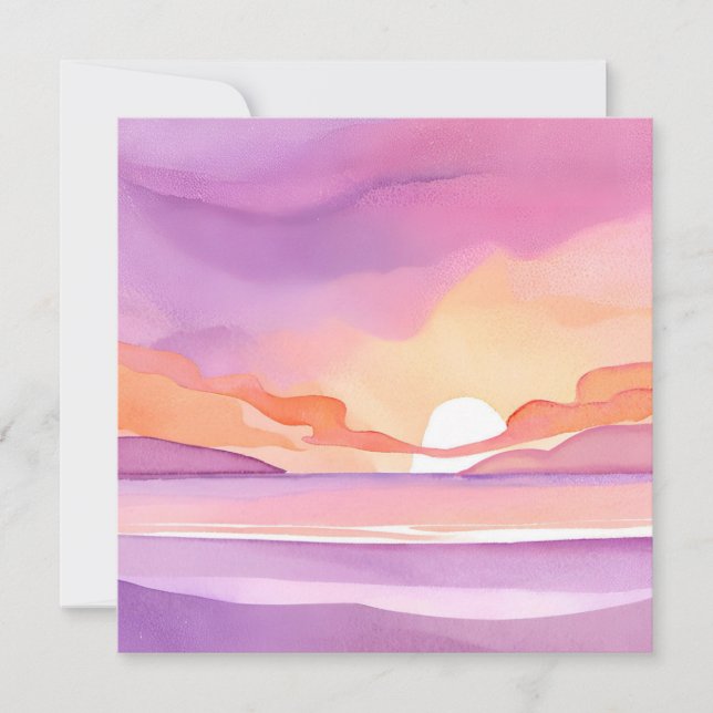 Cartão Pink Watercolor Sunset | Belo Céu Oceânico (Frente)