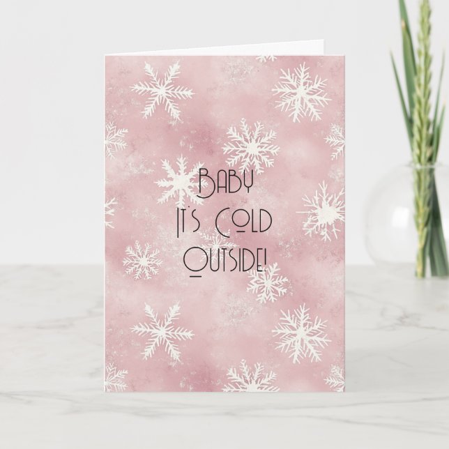 Cartão Pink White Christmas Snowflakes Stripes  (Frente)