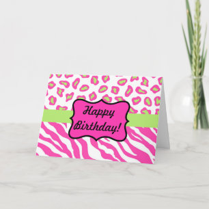 Cartão Pink & White Zebra & Cheeta Skin Personalized
