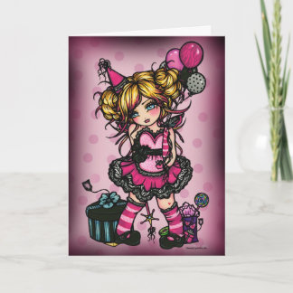 Cartão Pink Zebra Birthday Rapariga Fantasia Arte