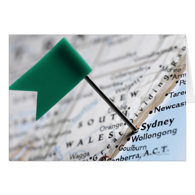 Cartão Pino do mapa colocado em Sidney, Austrália no mapa (Frente Horizontal)