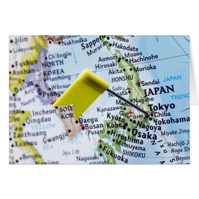 Cartão Pino do mapa colocado em Tóquio, Japão no mapa, cl (Frente Horizontal)