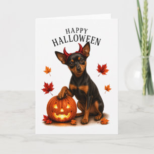 Cartão Pinscher Miniatura Cão Diabo de Halloween