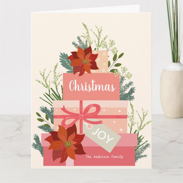 Cartão Pinsettias vermelhas de Natal personalizam (Frente)