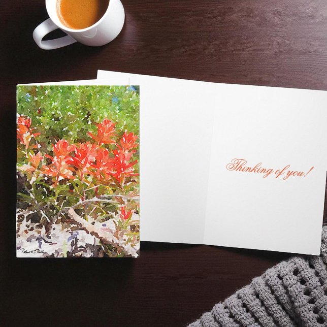 Cartão Pinta Pincel Flor Água Cor Venda Pessoal (floral cover folding greeting card and inside template text)