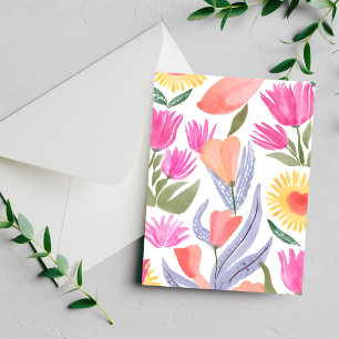 Cartão Pintado à Mão com Flores Silvestres Colorid