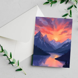 Cartão Pintado à Mão com Paisagem Aquarela do Lago