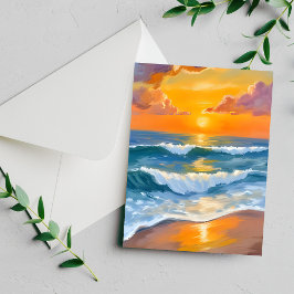 Cartão Pintado aquarela do pôr do sol laranja do m