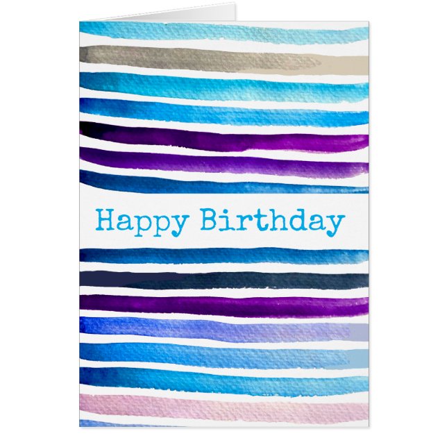 Cartão Pintado manualmente com listras de aquarela azul (Frente)