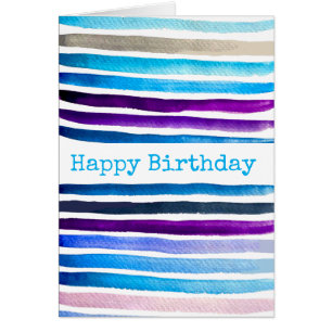 Cartão Pintado manualmente com listras de aquarelas azuis