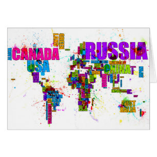 Cartão Pinte espirra o mapa de texto do mundo