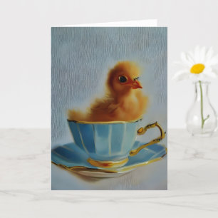 Cartão Pintinho Adorável em uma Arte do Teacup AI
