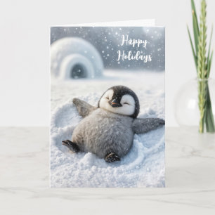Cartão Pintinho de Pinguim de Natal Fazer a Anjo de Neve