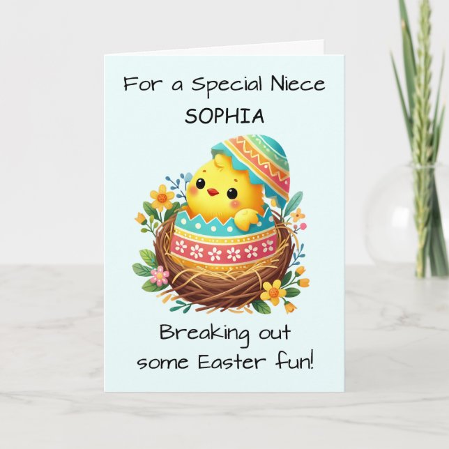 Cartão Pintinho Niece Saindo do Shell no Nest (Frente)