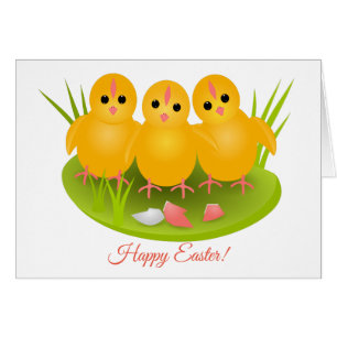 Cartão Pintinhos amarelos do felz pascoa