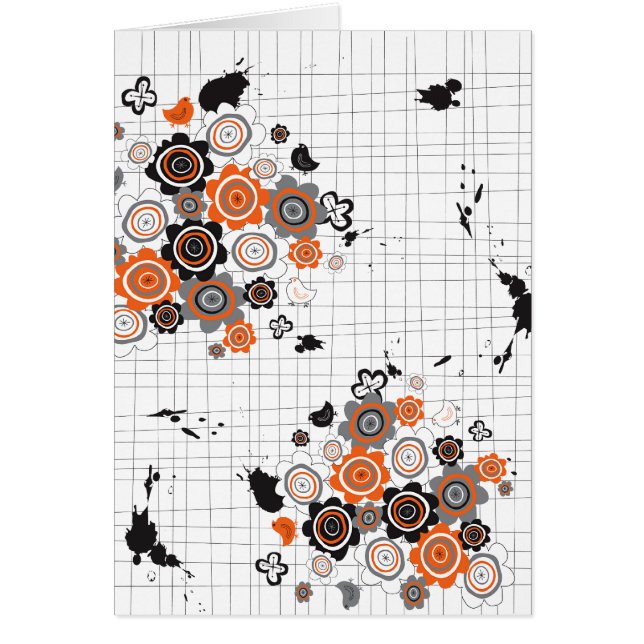 Cartão Pintinhos de Flores Laranja Grunge Tintas Escadas  (Frente)