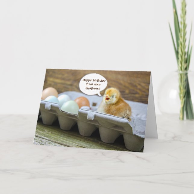 Cartão pintinhos e ovos em caixa para Pais de aniversário (Frente)