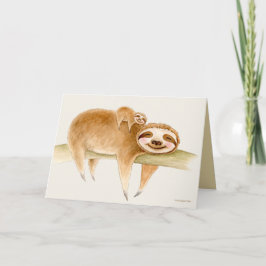 Cartão Pintor de preguiça-branca e aquarela de bebê fofo