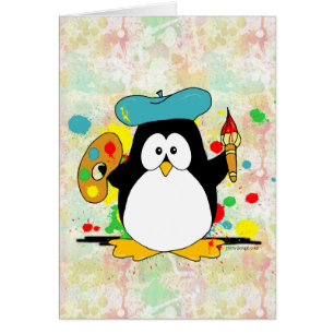 Cartão Pintor do pinguim da pintura