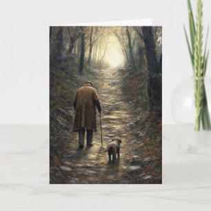 Cartão Pintura a Impasto de Homem e seu Cachorro Subindo 