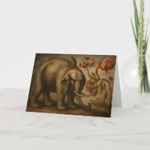 Pintura a Óleo Botânica de Elefante e Macaco Vinta