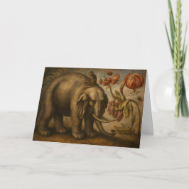 Cartão Pintura a Óleo Botânica de Elefante e Macaco Vinta
