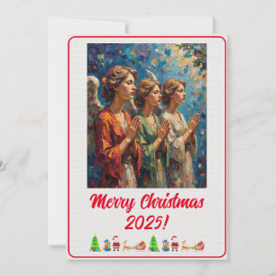 Cartão Pintura a Óleo de Anjos de Natal Digital Personali