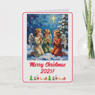 Cartão Pintura a Óleo de Anjos de Natal Digital Personali