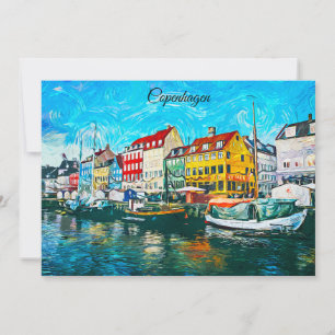 Cartão Pintura a Óleo de Copenhague da Frente Marítima de
