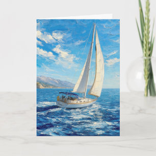 Cartão Pintura a Óleo Espessa de Barco à Vela de Aposenta