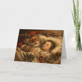 Cartão Pintura a óleo vintage de Natal ao deitar com o Pa