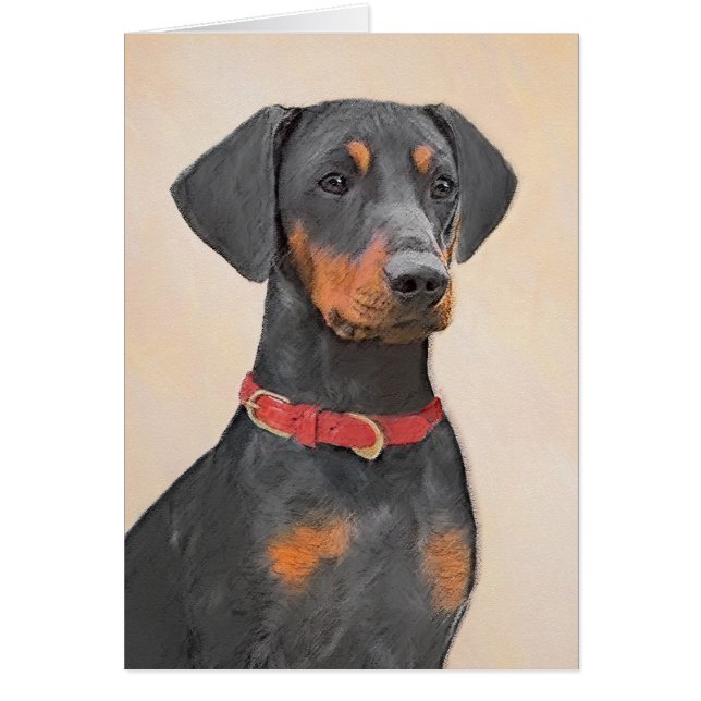 Cartão Pintura Alemã Pinscher Pintura Original Arte Anima (Frente)