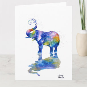 Cartão Pintura aquosa elefante feliz