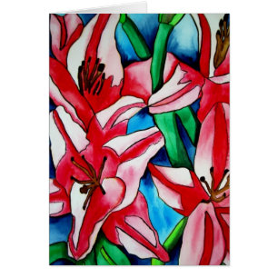 Cartão Pintura artística em aquarela do lírio do Dia Rosa