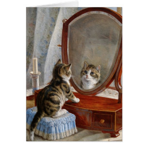 Cartão Pintura bonito do vintage do gato do gatinho por