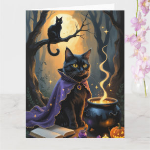 Cartão Pintura Caprichosa de Gato Preto para Halloween