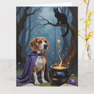 Cartão Pintura Caprichosa de Halloween com Cachorro Beagl