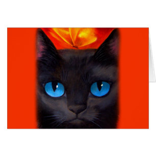 Cartão Pintura com borboletas de gato preto - multifuncio