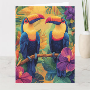 Cartão Pintura com tucano vibranteAves tropicais no paraí