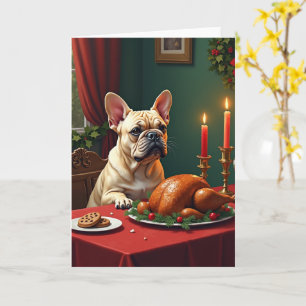 Cartão Pintura da Ceia de Natal do Bulldog Francês