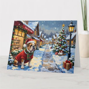 Cartão Pintura da Vila de Natal com Neve do Bulldog