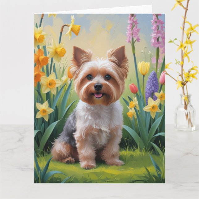 Cartão Pintura das flores de cãozinho Yorkipoo (Flor Amarela)
